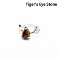 Silver-tone antler ring featuring a teardrop-shaped natural tiger's eye stone - Tiger's Eye