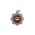 Vintage antique silver flower pendant featuring a round natural red agate stone inlay - Red Agate
