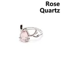 Elegant silver ring featuring a rose quartz teardrop stone and intricate antler design - Rose Quartz