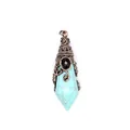 Handcrafted turquoise crystal point pendant with vintage copper wire wrap detail - Turquoise (Bronze)