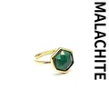 Minimalist adjustable gold plated ring featuring a unique hexagonal cut malachite green stone - Malachite / Gold
