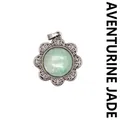 Vintage antique silver flower pendant set with a natural green aventurine stone. - Aventurine Jade