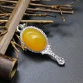 Vintage magic mirror pendant with yellow agate gemstone for women - Agate