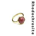 Elegant gold-plated open ring featuring a hexagonal natural rhodochrosite gemstone. - Rhodonite / Gold
