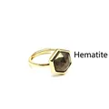 Minimalist gold plated hexagonal hematite stone adjustable open ring for women - Hematite / Gold