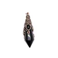Mystical antique bronze wire-wrapped black obsidian crystal hexagonal prism pendant - Obsidian (Antique Bronze)