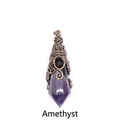 Vintage wizard hat shaped natural amethyst crystal pendant with copper wire wrap detail - Amethyst (Antique Bronze)