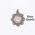 Antique silver flower-shaped pendant necklace with natural pink rose quartz stone - Rose Quartz