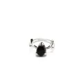 Silver-toned teardrop black obsidian ring with deer antler design elements - Obsidian