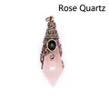 Handmade rose quartz crystal pendant with vintage wire-wrapped wizard hat design - Rose Quartz (Antique Bronze)