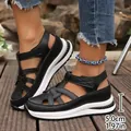 Detailed view of stylish black wedge sandals highlighting the 5cm platform heel height - 35 / Black (9929)