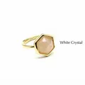Elegant gold adjustable ring with a hexagonal natural white quartz gemstone. - White Crystal / Gold
