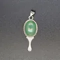 Vintage mirror shaped pendant with natural green aventurine stone and silver ornate frame - Aventurine Jade