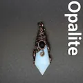 Faceted opalite crystal pendant with antique bronze wire wrap wizard hat design - Opalite (Antique Bronze)