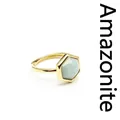 Elegant gold-plated adjustable open ring with a hexagonal natural Amazonite stone - Amazonite / Gold