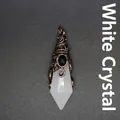 Natural faceted white crystal pendant with vintage copper wire wrap and black stone - Clear Quartz (Antique Bronze)
