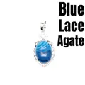 Elegante colgante ovalado de ágata azul con engaste calado de micro-pavé plateado - Ágata azul