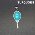 Elegant blue turquoise natural stone pendant in a vintage silver magic mirror shape - Synthetic Blue Jade