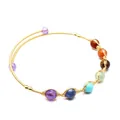 Handmade 14K gold-filled wire wrapped bangle with seven colorful natural stones beads - Seven Colors (Gold)