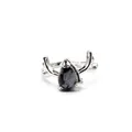 Elegant adjustable silver antler ring featuring a teardrop snowflake obsidian natural stone - Snowflake Obsidian