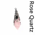 Handmade natural rose quartz crystal pendant featuring vintage wizard hat silver metal wrap - Rose Quartz (Antique Silver)