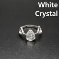 Elegant natural white crystal teardrop antler ring with adjustable silver open band - White Crystal