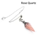 Rose quartz crystal dowsing pendulum with resin hexagonal cone and silver chain - Rose Quartz