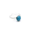 Minimalist silver-plated open ring featuring a polished round blue turquoise gemstone - Blue Turquoise