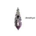 Natural amethyst wizard hat crystal pendant with intricate silver-tone filigree detail - Amethyst (Antique Silver)
