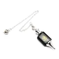 Polished black obsidian crystal dowsing pendulum featuring a golden Om symbol detail - Obsidian