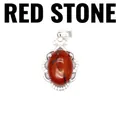 Elegante colgante calado plateado con piedra roja ovalada pulida y microcristales incrustados - Jaspe Rojo
