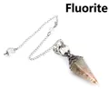 Hexagonal cone dowsing pendulum with natural fluorite crystal resin and silver chain - Fluorite