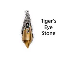 Wizard hat shaped natural tiger's eye stone pendant with vintage wire wrap silver design - Tiger Eye (Antique Silver)