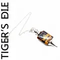 Natural tiger eye stone pendulum with Om symbol and silver chain for dowsing - Tiger's Eye