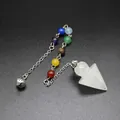 Seven chakra beads chain with a natural white crystal arrow-shaped pendulum pendant - White Crystal