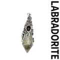 Natural labradorite faceted crystal pendant with ornate silver wizard hat design - Labradorite (Antique Silver)