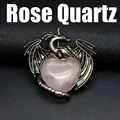 Vintage Silber Drachen Anhänger Halskette mit herzförmigem Rosenquarz Edelstein - Rosenquarz