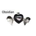 Pendentif médaillon coeur avec ailes d'ange et pierre d'obsidienne noire naturelle - Obsidienne