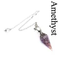 Amethyst crystal dowsing pendulum with hexagonal resin cone pendant and silver chain - Amethyst