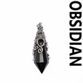 Faceted hexagonal pointed black obsidian crystal pendant with vintage silver wire wrap detail - Obsidian (Antique Silver)