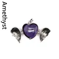 Médaillon cœur ouvrant ailes d'ange vintage avec une pierre d'améthyste violette naturelle - Améthyste