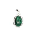 Elegante colgante de malaquita verde con diseño de marco de plata micro-pavé hueco. - Malaquita