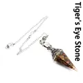Hexagonal cone crystal dowsing pendulum with tiger eye stones and resin pendant - Tiger's Eye