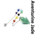 Green aventurine crystal dowsing pendulum with 7 chakra beads on a metal chain - Aventurine Jade