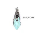 Vintage silver wire-wrapped turquoise wizard hat shaped faceted crystal pendant for necklace - Turquoise (Antique Silver)