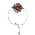 Pulsera vintage de bronce con diseño de flor y piedra de ágata roja natural central - Ágata roja
