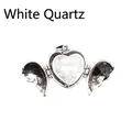 Vintage heart-shaped angel wings locket pendant with natural clear quartz. - White Crystal