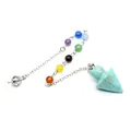 Turquoise arrow crystal dowsing pendulum with seven colorful chakra beads - Turquoise