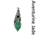Natural green aventurine crystal point pendant with decorative vintage silver wire wrap - Aventurine (Antique Silver)