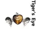 Vintage angel wing heart shaped locket pendant featuring a natural tiger's eye stone inlay - Tiger's Eye